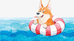 手绘卡通游泳的狗