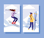 冬季滑雪人物插画