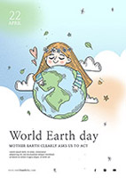 世界地球日卡通海报