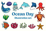 海洋动植物元素插画