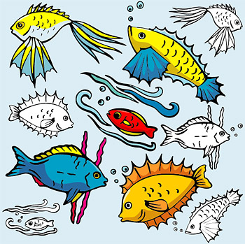 各种卡通鱼类