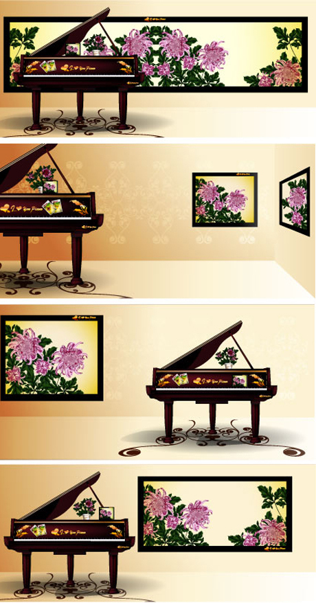 钢琴与中国画卷