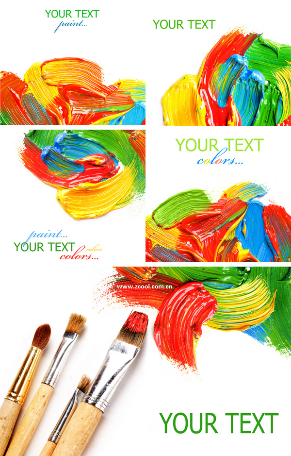 五彩颜料和画笔