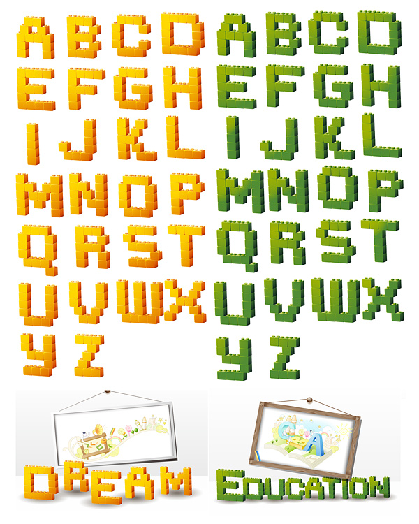 立体积木型字母