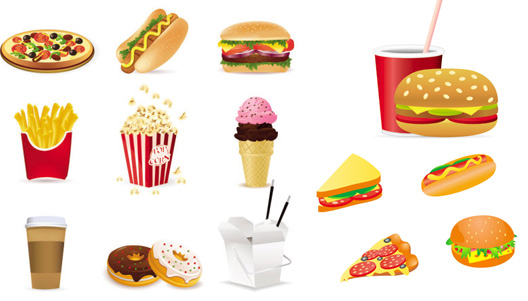 素材分类: 矢量美食所需点数: 0  点 关键词: 卡通快餐食物,披萨,汉堡
