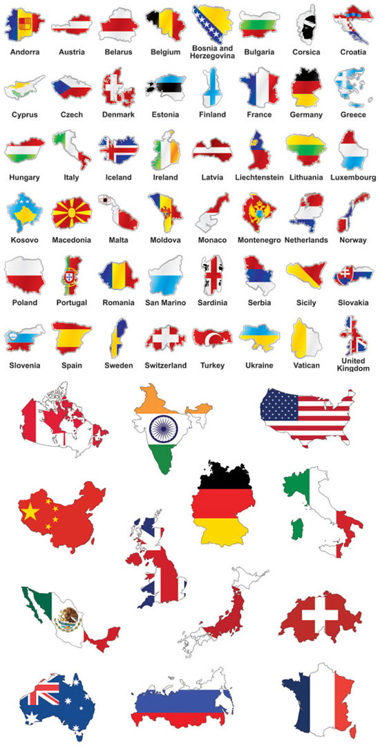 各国版图与国旗_矢量地图