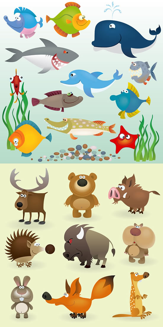 卡通鱼类陆地动物