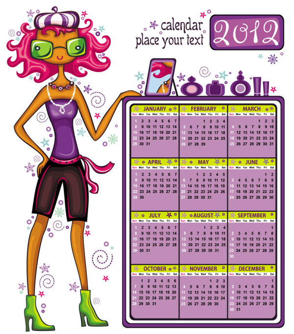 2012卡通少女日历
