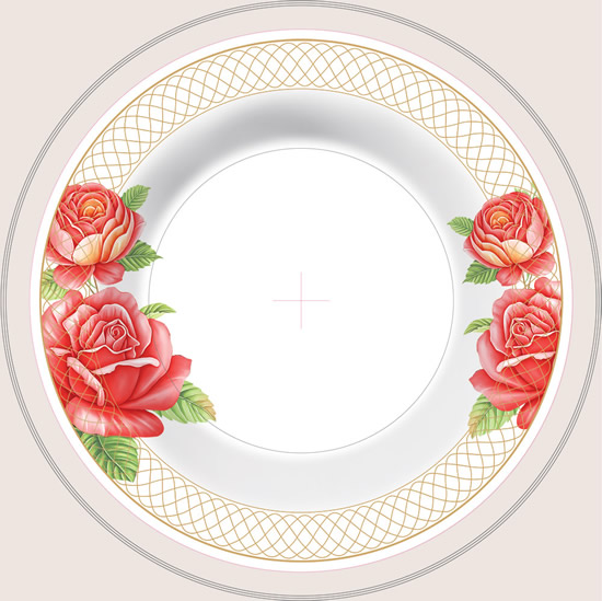 玫瑰底纹白瓷盘