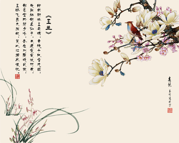 玉兰古典绘画psd分层素材图片
