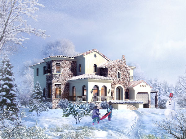 雪中别墅景观