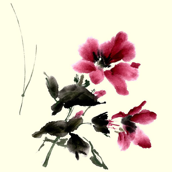 水墨花卉绘画
