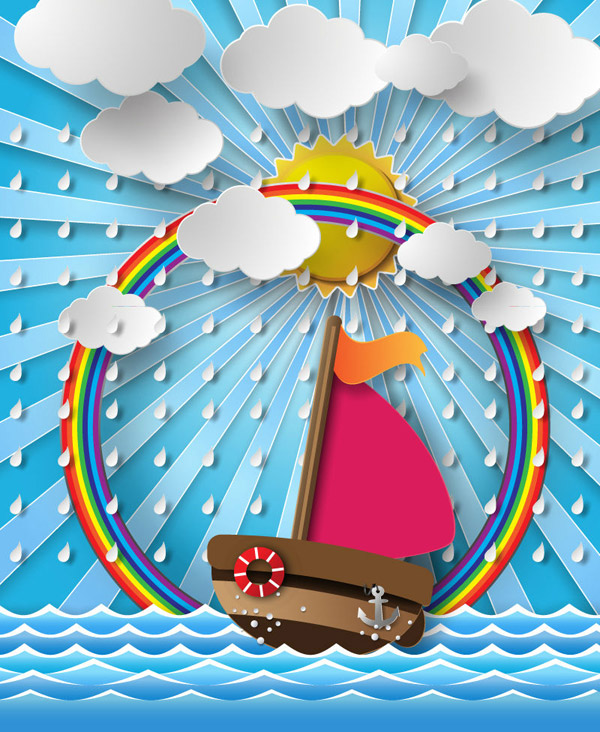 帆船和彩虹剪贴画