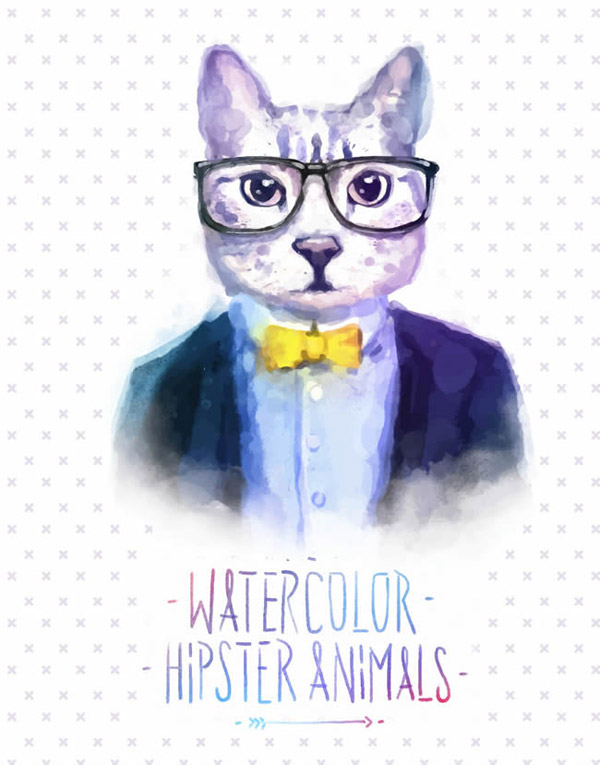 水彩绘猫头人身