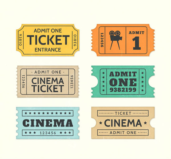 素材分类: 平面广告所需点数: 0  点 关键词: 彩色电影票设计矢量
