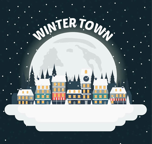 卡通冬季城镇