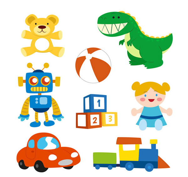 矢量卡通物品所需点数:0点可爱儿童玩具矢量素材下载,熊,玩偶,恐龙