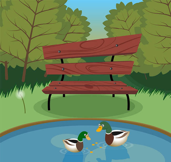 池塘风景和野鸭