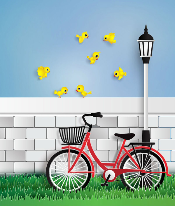 单车和黄色小鸟
