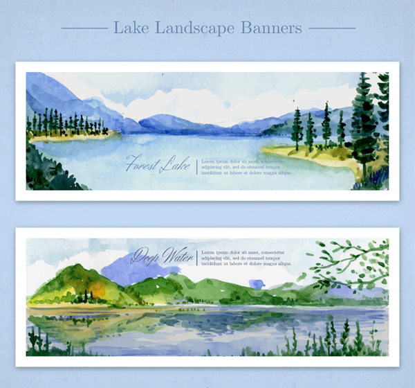 彩绘湖水风景