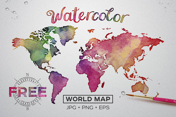 水彩质感世界地图