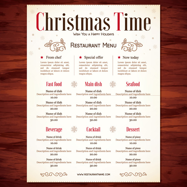 圣诞节餐厅菜单