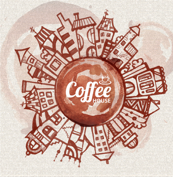 咖啡渍绘城市背景