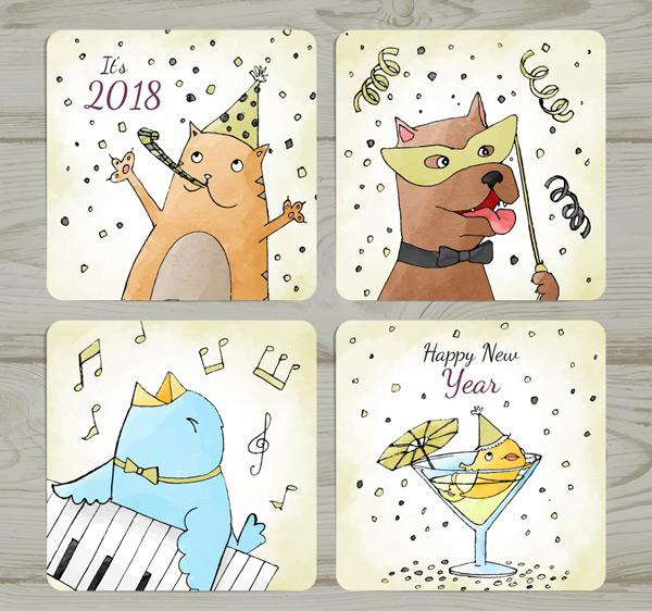动物新年快乐卡片
