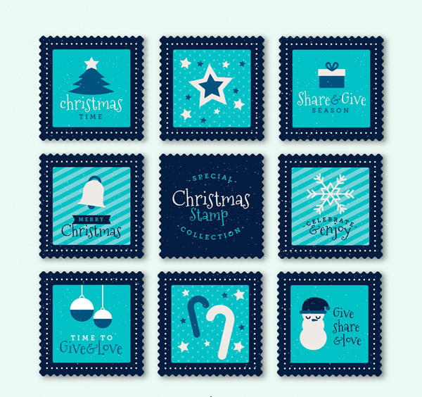 蓝色圣诞节邮票