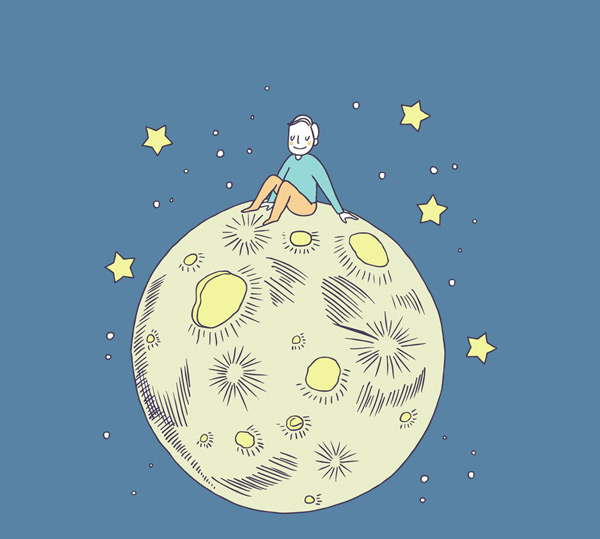 坐在月球上的男子