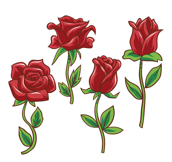彩绘红玫瑰花枝