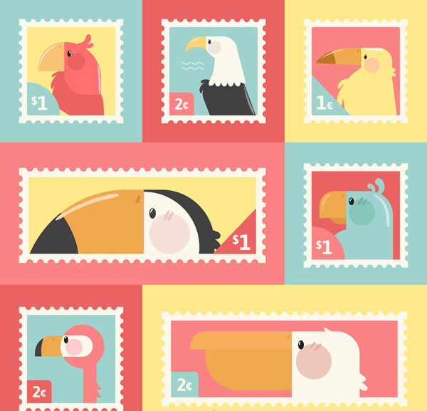 鸟类侧影邮票