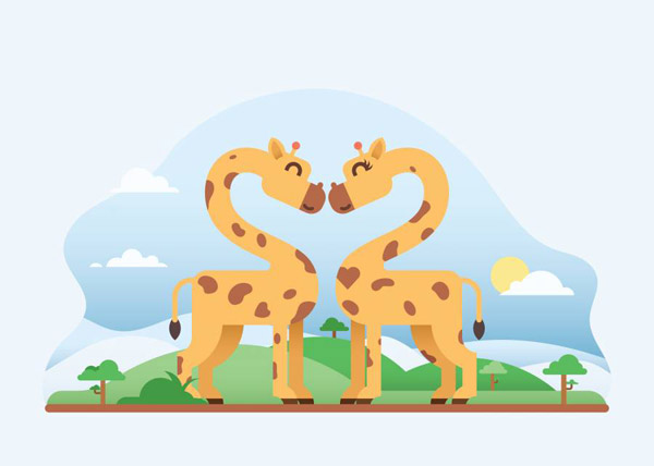 可爱长颈鹿情侣