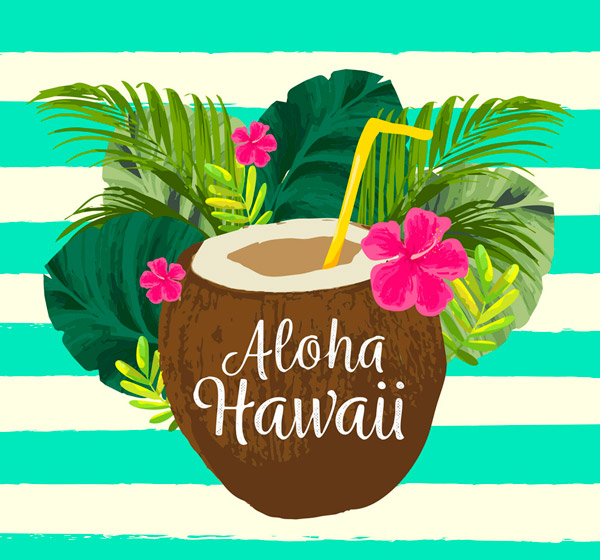 水彩绘夏威夷椰汁
