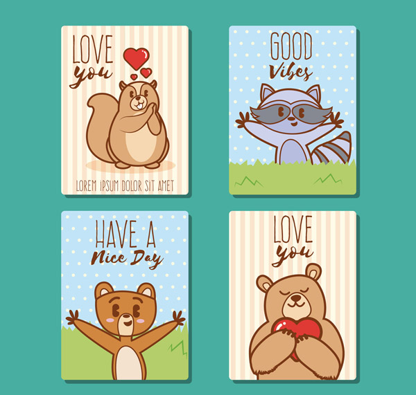 可爱动物爱心卡片