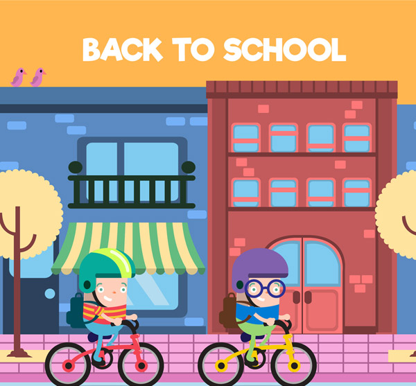 骑单车上学的男孩