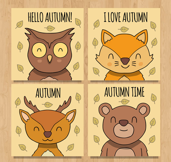 秋季微笑动物卡片