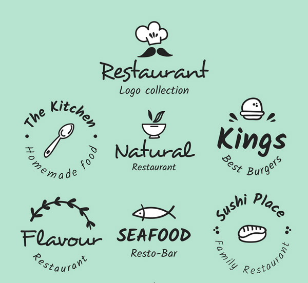矢量logo图形所需点数:0点关键词:6款手绘餐馆标志矢量素材,餐勺,鱼