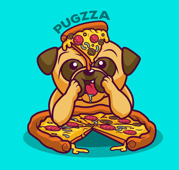 吃披萨的巴哥犬