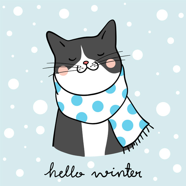 冬季涂鸦卡通猫