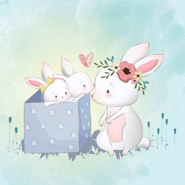0点可爱的兔子一家矢量,可爱,兔子,兔妈妈,兔宝宝,卡通,矢量素材,eps
