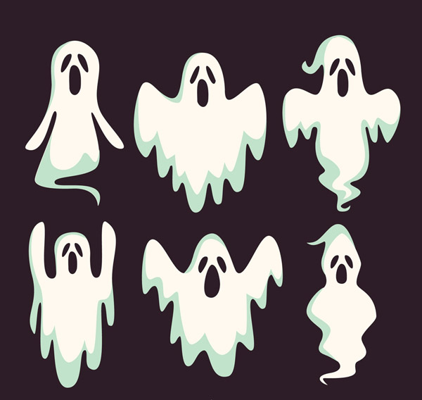 0 点 关键词 6款白色幽灵设计矢量素材,鬼魂,万圣节,白色,幽灵