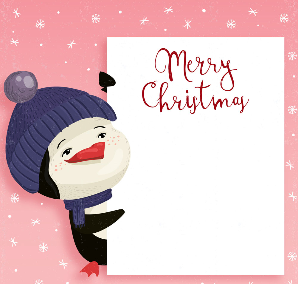 扶圣诞纸板的企鹅