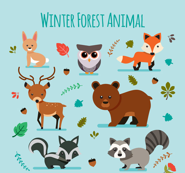 可爱冬季森林动物
