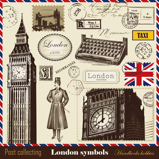 伦敦元素邮票戳印