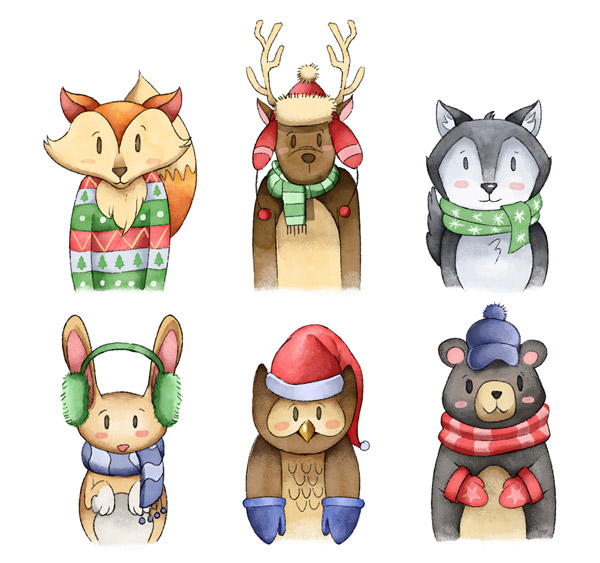 彩绘冬季服饰动物