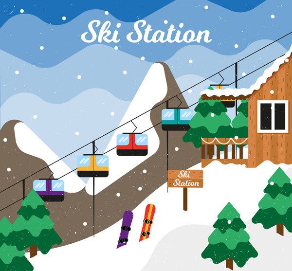 冬季滑雪缆车风景