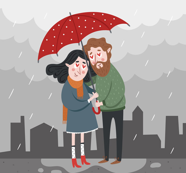 雨中撑伞的情侣