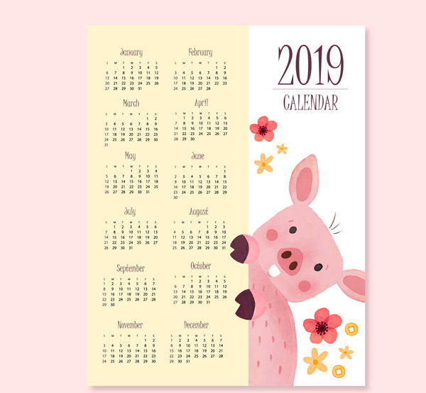 2019卡通猪日历