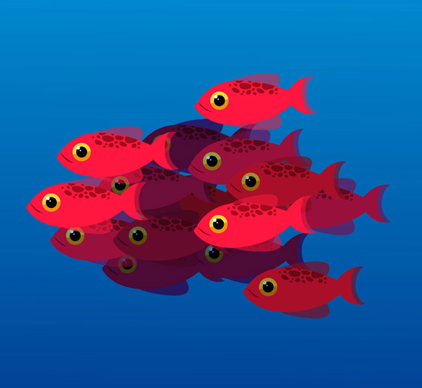 红色鱼群设计